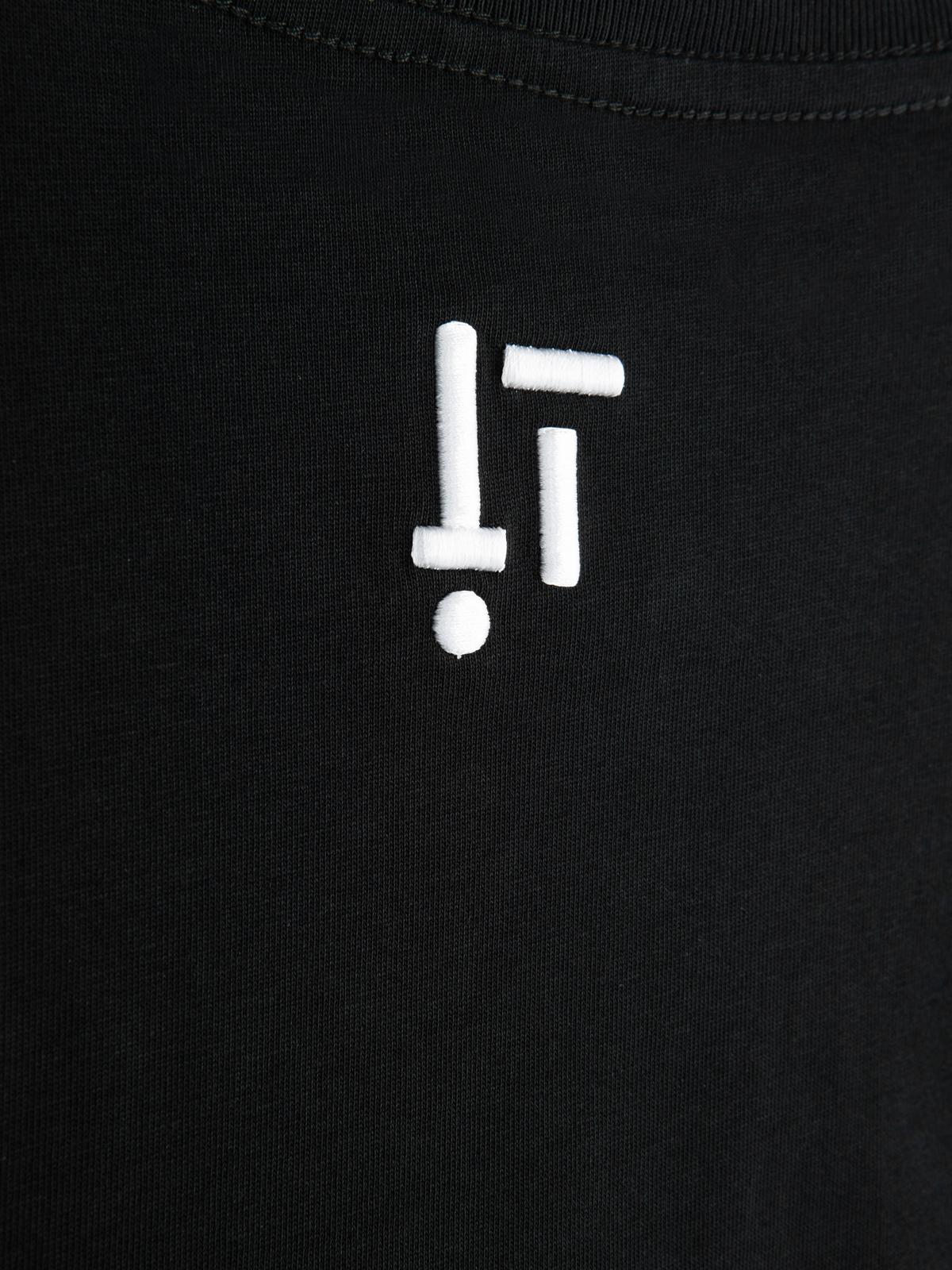 Black t-shirt with a white logo on a black background